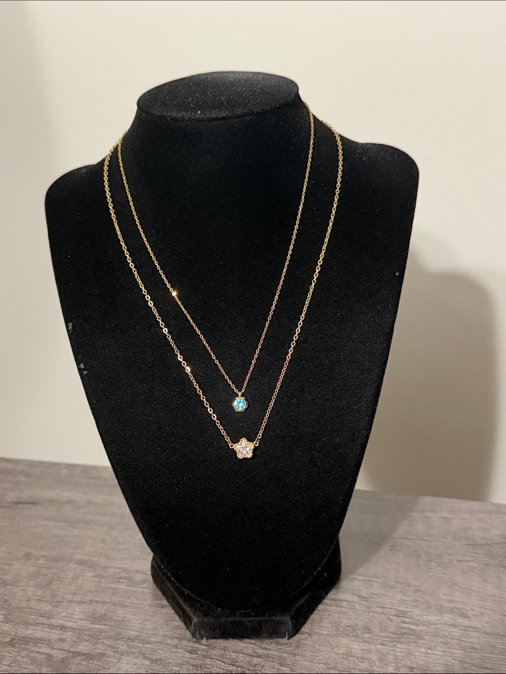 Gold plated stainless steel 2 piece blue & star necklace